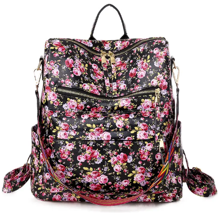 Womens Fashion Backpack - Floral Pattern