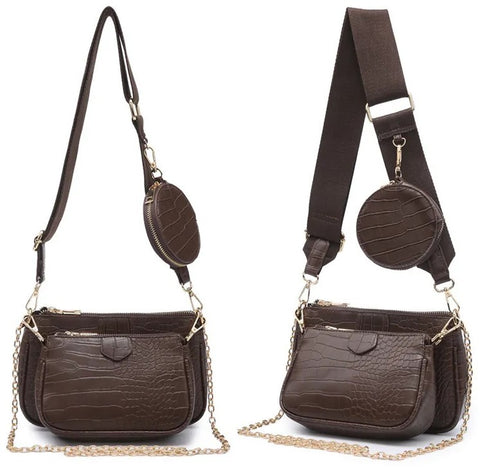 Womens Designer Fashion Small Shoulder Bag / Purse Set - 3 in 1