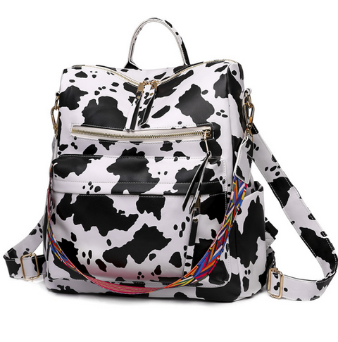 Womens Fashion Backpack - Cow Pattern
