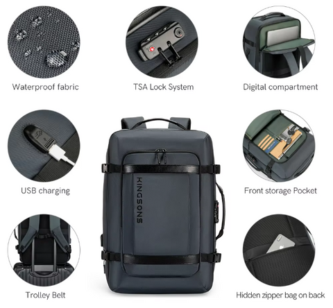 Kingsons Lockable Expandable Travel Backpack with Free Extras
