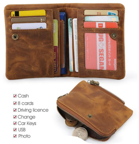 Mens Premium Genuine Leather Wallet with Detachable Coin Pouch