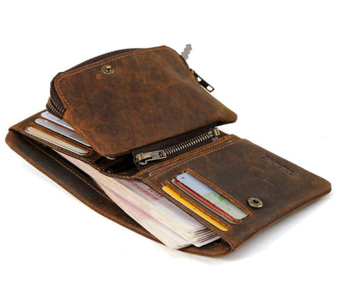 Mens Premium Genuine Leather Wallet with Detachable Coin Pouch